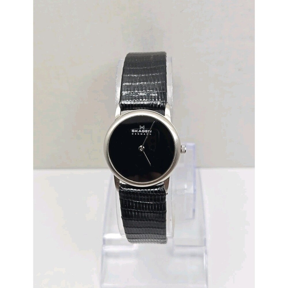 Womens Vintage Skagen M15SSLB Ultra Slim Black Dial Leather Watch New Battery